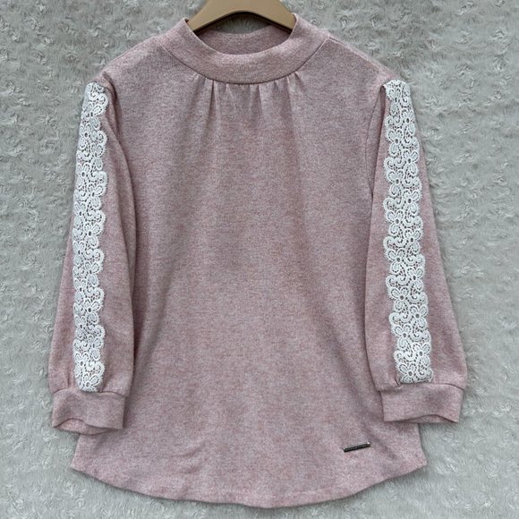 ADRIENNE VITTADINI Women's Blush Pink Lace Blouse Size M - Picture 1 of 4
